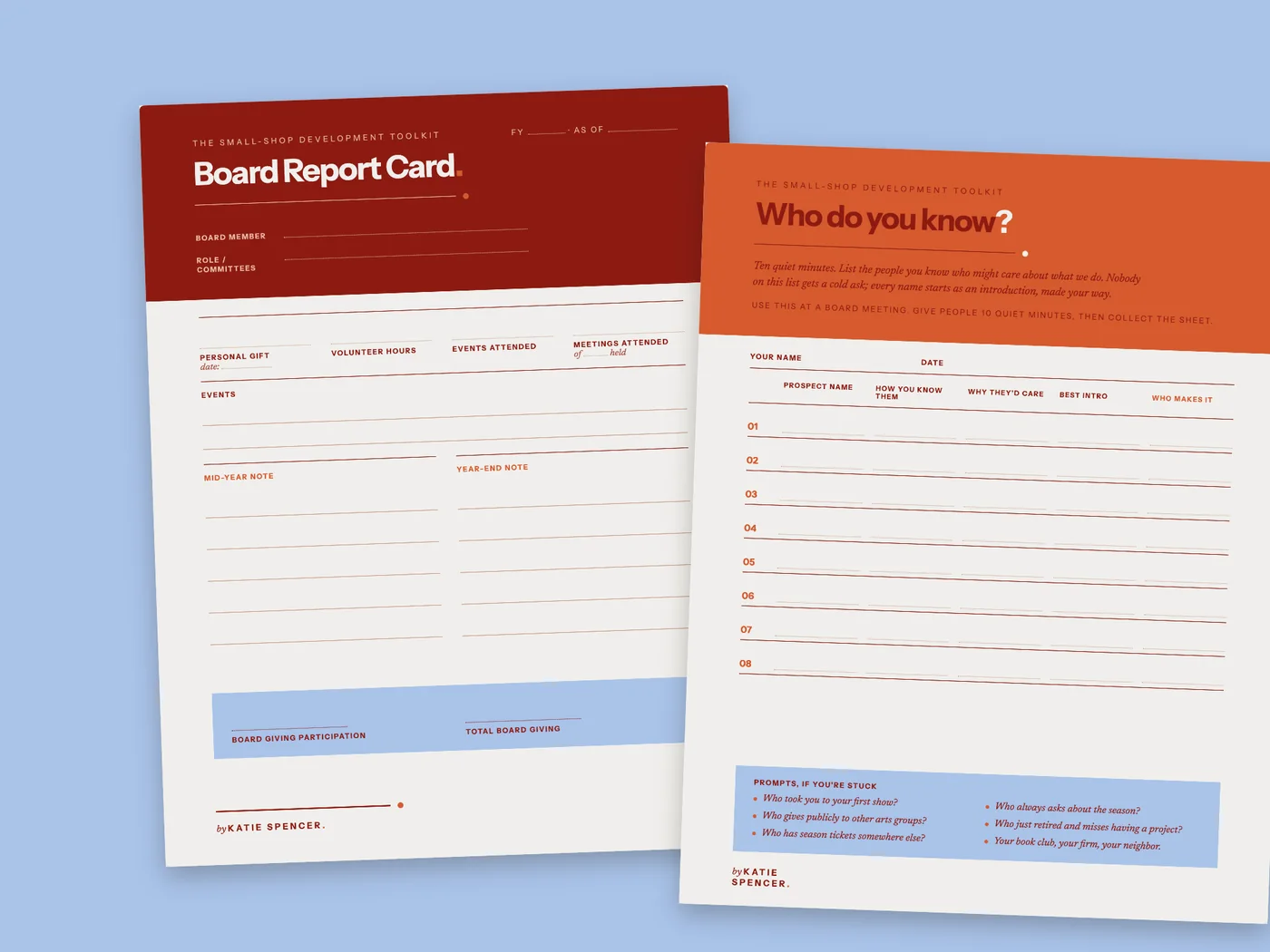 The printables: Board Report Card and the Who do you know worksheet