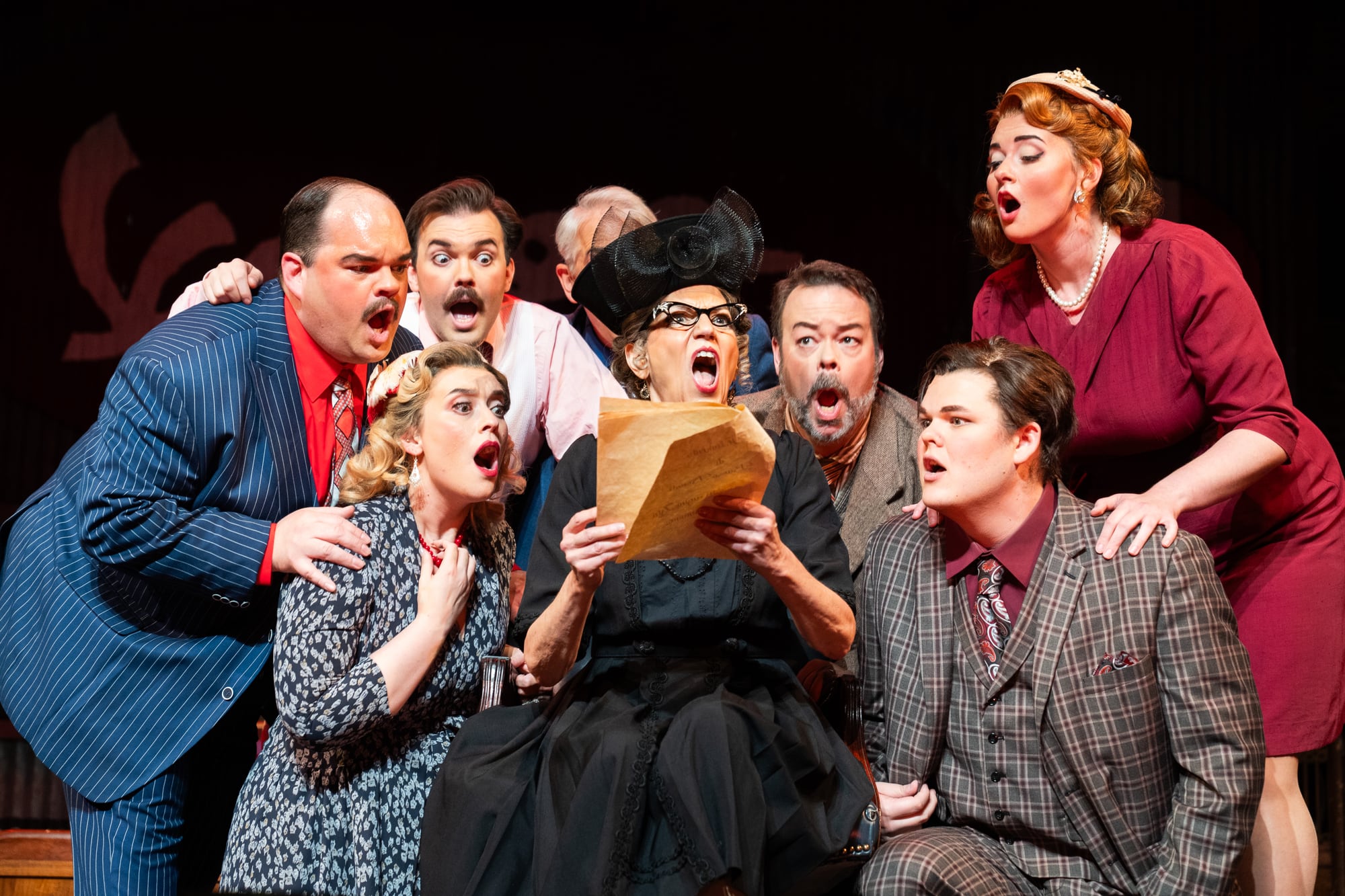 The Gianni Schicchi ensemble on stage at Knoxville Opera